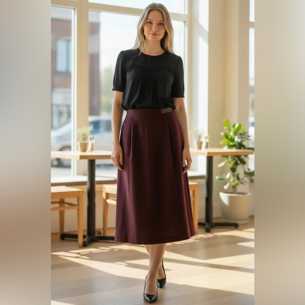 Holt Renfrew - Chic Wine Midi Skirt - Elegant Office Wear - Night Out - Size 10